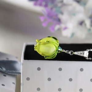 NEW 2024 Spring Tulip Pendant Handcrafted Murano Glass with Sterling Silver Choose Your Color & Chain Perfect Gift in Elegant Box Yellow