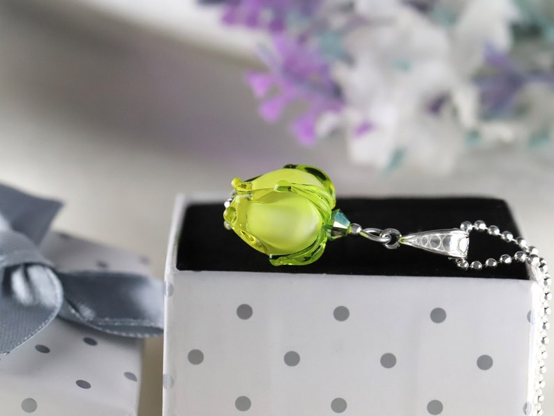 NEW 2024 Spring Tulip Pendant Handcrafted Murano Glass with Sterling Silver Choose Your Color & Chain Perfect Gift in Elegant Box Yellow