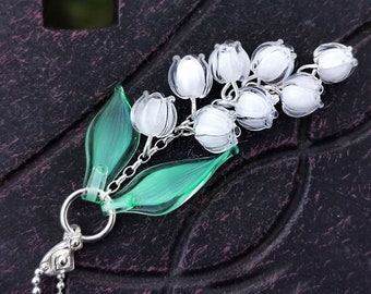 Sterling silver Lily of the valley  pendant with 9 murano glass bells