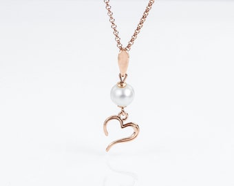 Pearl Heart Necklace Sterling Silver 925 Rose Gold Plated