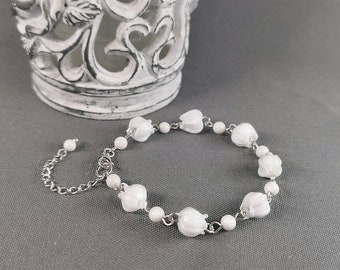 Sterling silver Lily of the valley bracelet murano glass