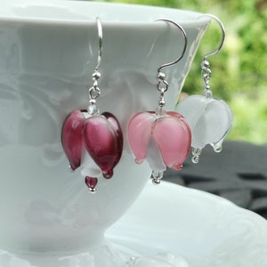 Sterling Silver Earrings Bleeding Hearts, Dicentra, murano glass image 7