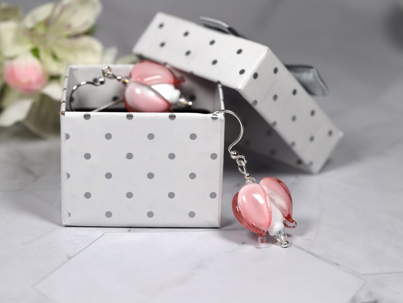 Sterling Silver Earrings Bleeding Hearts, Dicentra, murano glass image 8