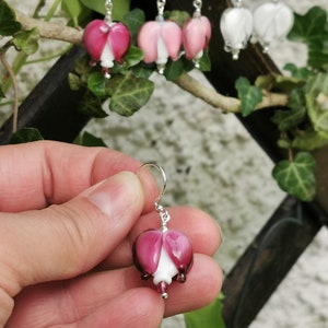 Sterling Silver Earrings Bleeding Hearts, Dicentra, murano glass image 4