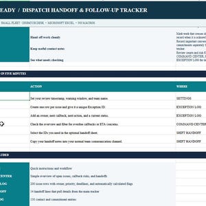 Dispatch Handoff & Follow-Up Tracker Excel | Trucking Dispatch Spreadsheet | Small Fleet Organizer | Callback Log | Digital Download