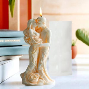 Lovers Wedding Candles Silicone Mold, Flowers Roses Couple Mold, Concrete Resin Mould, Men Women Embrace Gypsum Molds, Wedding Decor Mold