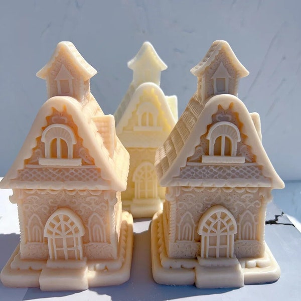 Christmas Victorian House Candle Silicone Mold Gingerbread Home Plaster Gypsum Mould Icing Mansion Silicone Mould