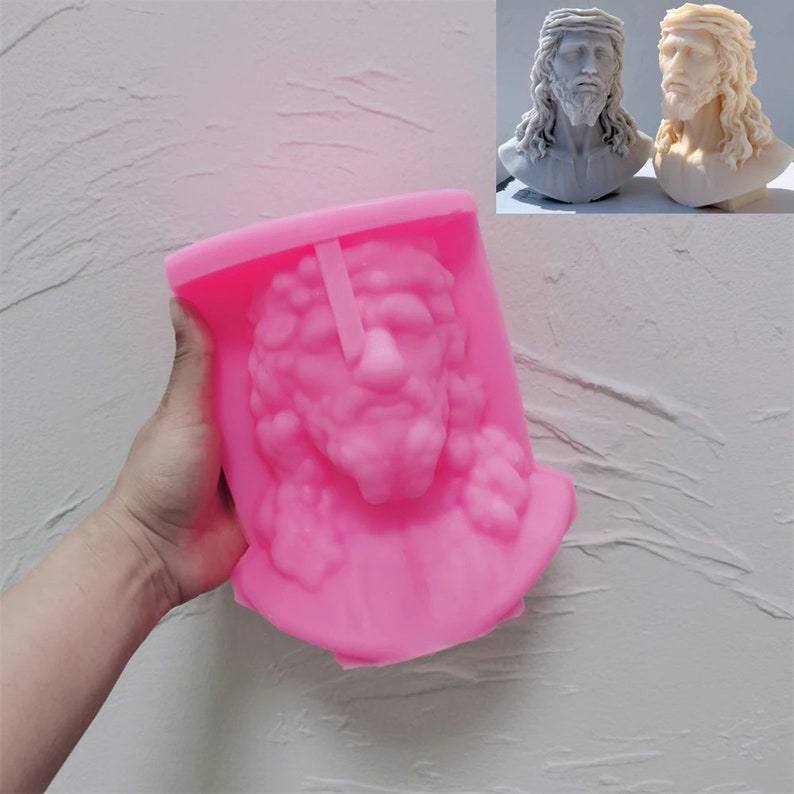 Jesus Statue Silicone Mold Unique Bust Sculpture Soy Wax Candle Mould Greek Mythology Home Decor image 2