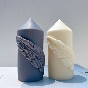 Feather Pillar Candle Silicone Molds, Geometric Sculptured Mould Cone Pillar Wax Art Decoration Candles Mold