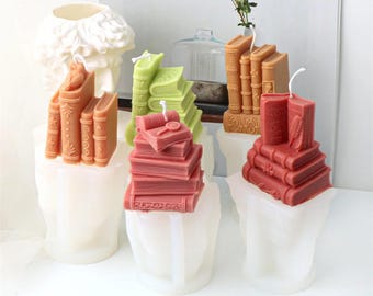 3D Book Silicone Candle Mold, Literary Style Plaster Epoxy Resin Casting Mould, Bookshelf Ornament Study Decors Mold Casting