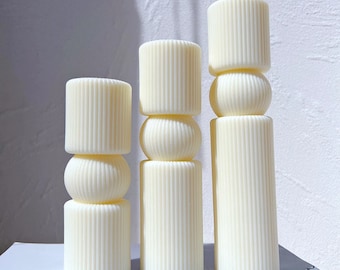 Twist Ribbed Pillar Candle Mold Cylindrical Template Silicone Molds Geometric Abstract Decorative Striped Soy Wax Mold