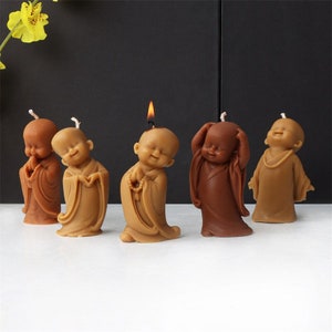 3D Little Buddha Monk Candle, Jesmonite, Concrete, Soap Silicone Mold Casting