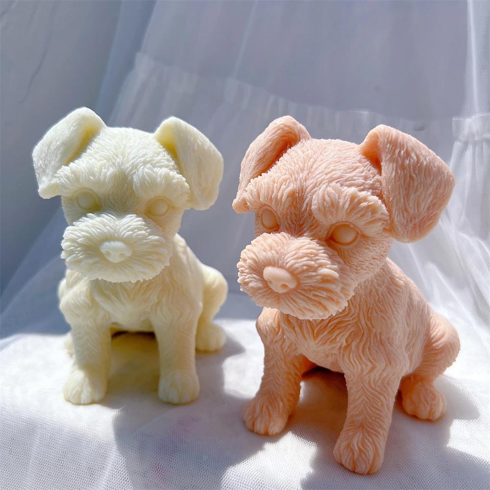 Molde de silicona para vela de cachorro Schnauzer, molde de silicona de cera de soja para cachorros, figura para amantes de los perros, molde para decoración del hogar y el jardín.