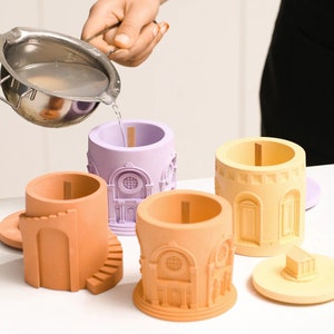 Architectural Candle Jar Silicone Mold with Lids Concrete Pantheon Candle Container Making Mould DIY Storage Box Home Decors