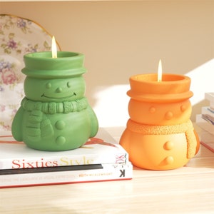 Snowman Winter Candle Jar Silicone Mold for Jesmonite molds Christmas Concrete Pen Holder Mould