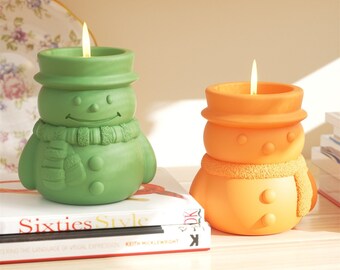 Snowman Winter Candle Jar Silicone Mold for Jesmonite molds Christmas Concrete Pen Holder Mould