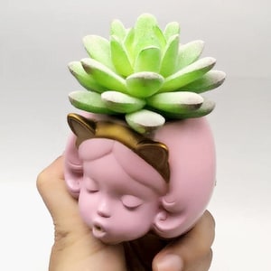 Molde de jarrón de niña linda 3D para maceta, molde de yeso, molde de maceta de terrario, molde de portavelas de luz de té, fundición de molde de jardinera suculenta