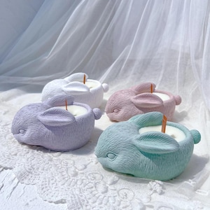 Cute Rabbit Candle Holder Silicone Mold, Easter Bunny Cement Candle Jar Molds, Plaster Concrete Hollow Candle Holder Mould
