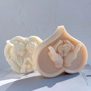 Unique Hands Heart Shape Silicone Mold, Hand Hold Feet Soy Wax Candle Mould