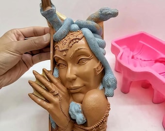 Stampo in silicone Medusa: candela in gesso, colata di cemento in resina