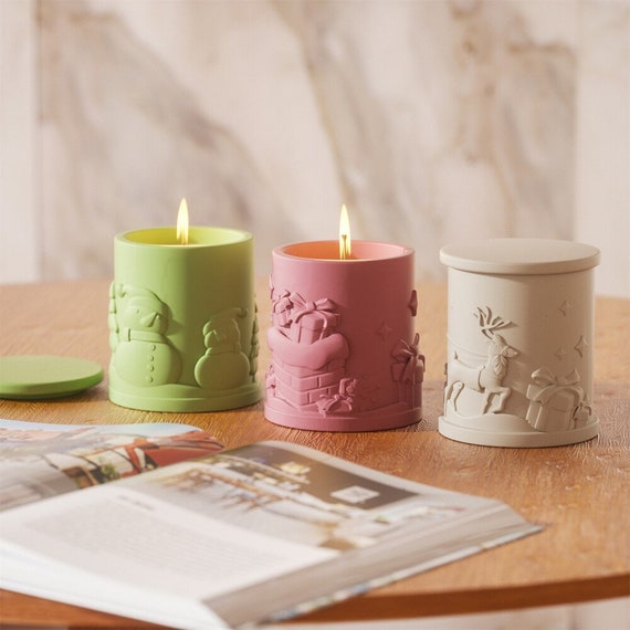 Short Cylinder Candle Silicone Mold with Christmas Pattern