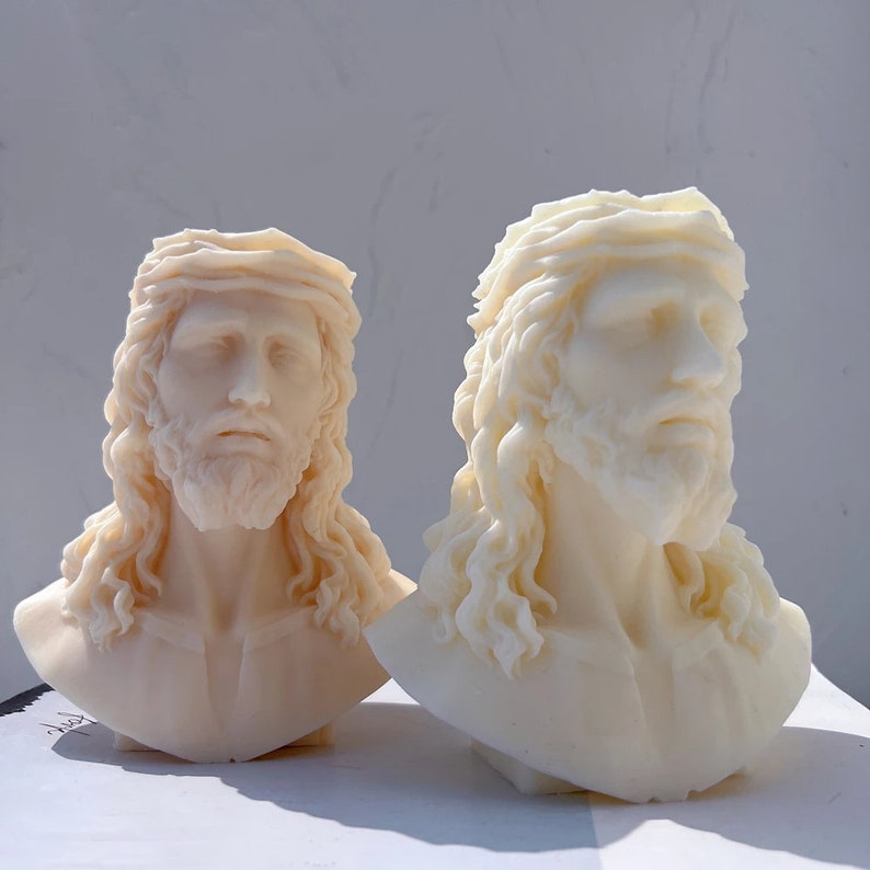 Jesus Statue Silicone Mold Unique Bust Sculpture Soy Wax Candle Mould Greek Mythology Home Decor image 1