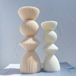 Stampo per candela a colonna a coste di due dimensioni, stampo in silicone estetico cilindrico, stampo in cera di soia a strisce decorative astratte geometriche