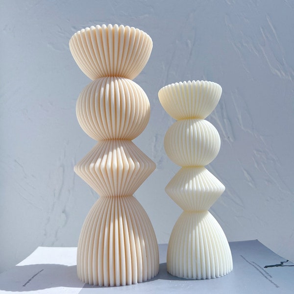 Two sizes Ribbed Pillar Candle Mold Cylindrical Aesthetic Silicone Mould Geometric Abstract Decorative Striped Soy Wax Mold