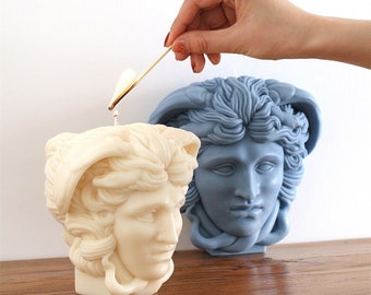 Stampo per candele in silicone Medusa 2D e 3D unico, stampo per candele con scultura mitologica di capelli di serpente