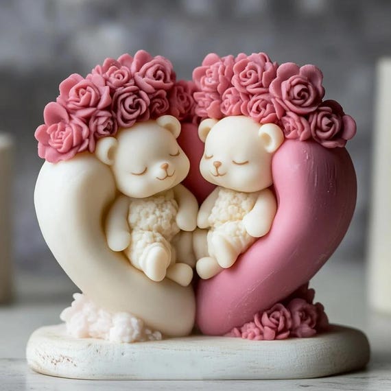 Love Bear & Rose Silicone Mold: Aromatherapy Candle, Valentine's Day