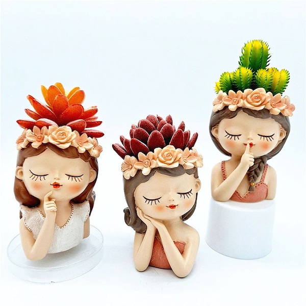Flower Girl Silicone Mold for Resin, Plaster, Cement Planter & Pen Holder Mold Casting