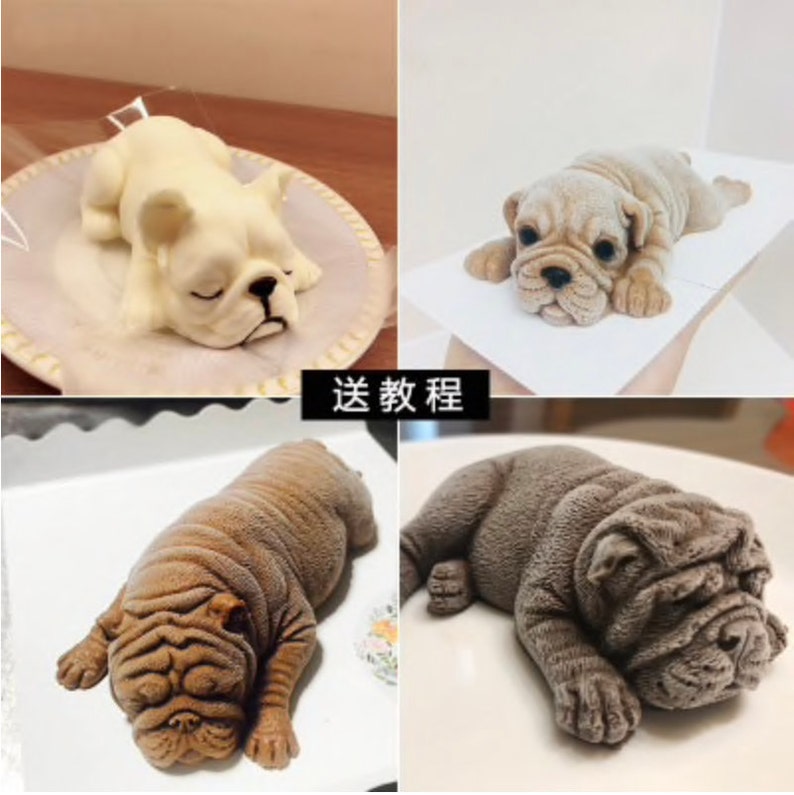 3D Cute Shar Pei Dog Silicone Mold Mousse Cake Ice Cream Jello Mousse Blast Chilling Tool Fondant Decoration Soap Candle Mould