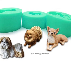 3D Dog Silicone Mold - Cake Decoration, Small Dogs, Candle Mould, Plaster, Cement, Polymer Clay, Soap, Chocolate Mold Casting