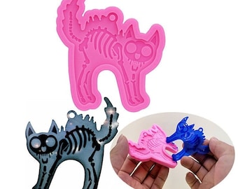 Skeleton Kitty Silicone Mold - Keychain, Metal, Jewellery Making, Charm, Fondant, Polymer Clay, Resin by MsDIYSupplies