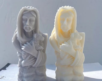 Jesus Christ Holding Lamb Statue Silicone Mold Unique Bust Sculpture Soy Wax Candle Mould Greek Mythology Home Decor