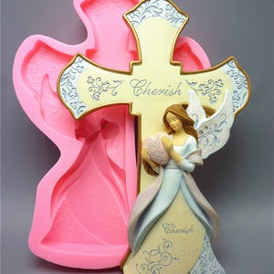 Love Angel Cross Silicone Mold Casting, Epoxy Mould, Making Concrete Plaster Resin Crafts Decorative Ornaments