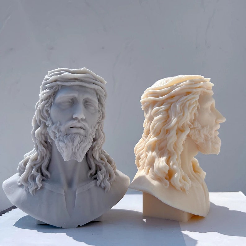 Jesus Statue Silicone Mold Unique Bust Sculpture Soy Wax Candle Mould Greek Mythology Home Decor image 5