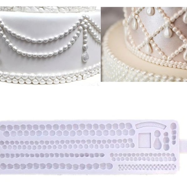 Moule en silicone perlé 3D, moule à motif à effet perle orné, moule à gâteau de mariage, moule fondant, décoration de gâteau, outils d’artisanat en sucre