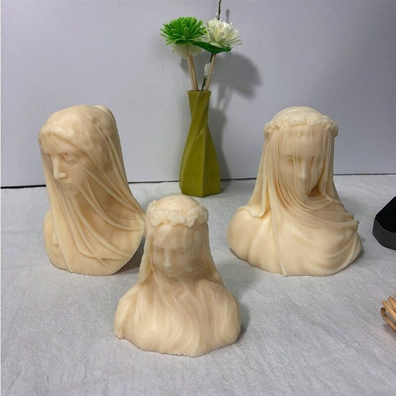 Bust of Veiled Girl Candle Silicone Mold for Handmade Desktop Decoration  Gypsum Epoxy Resin Aromatherapy Candle Silicone Mould 