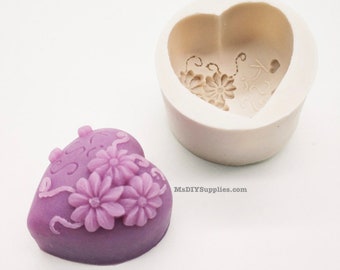 Heart Flower Candle Mold for Cake Decorating, Fondant Mold, Sugar Paste, Chocolate, Cabochon, Resin, Soap, Clay Mold by MsDIYSupplies