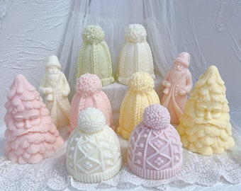 Winter knitted Hat Cake Silicone Mold Christmas Bobble Cap Candle Molds Knit Santa Hat Soy Wax for Xmas Eve Home Decorating