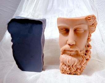 Grec demi tête Sculpture Silicone bougie moule Art abstrait demi visage barbe homme Statue Silicone moule ornement de table