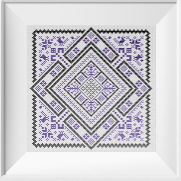 Swedish Rhombus Folk Embroidery pdf pattern with birds in cross stitch