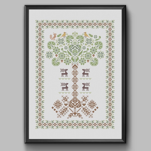 Yggdrasil - Traditional World Tree of Life Sampler pdf pattern in Scandinavian style.