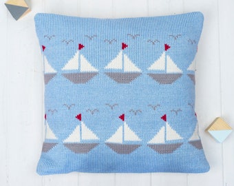 Boats Knitted Cushion for Children