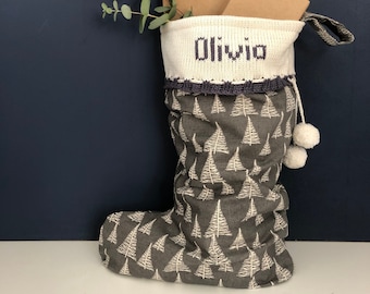 Personalised Grey Christmas Stocking