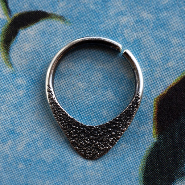 sterling silver septum ring 1.6mm 14g 1.2mm 16g teardrop triangle rustic distressed raw rough reticulated finish one of a kind nickel free