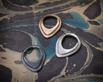 sterling silver or bronze double septum ring in 14g (1.6mm) stacked teardrop twist open