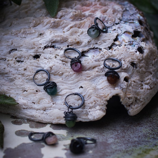 Multicoloured tourmaline wire wrapped earrings in recycled sterling silver