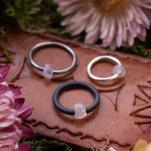 Rainbow moonstone captive bead piercing ring in sterling silver or niobium 18g 16g 14g wire thickness